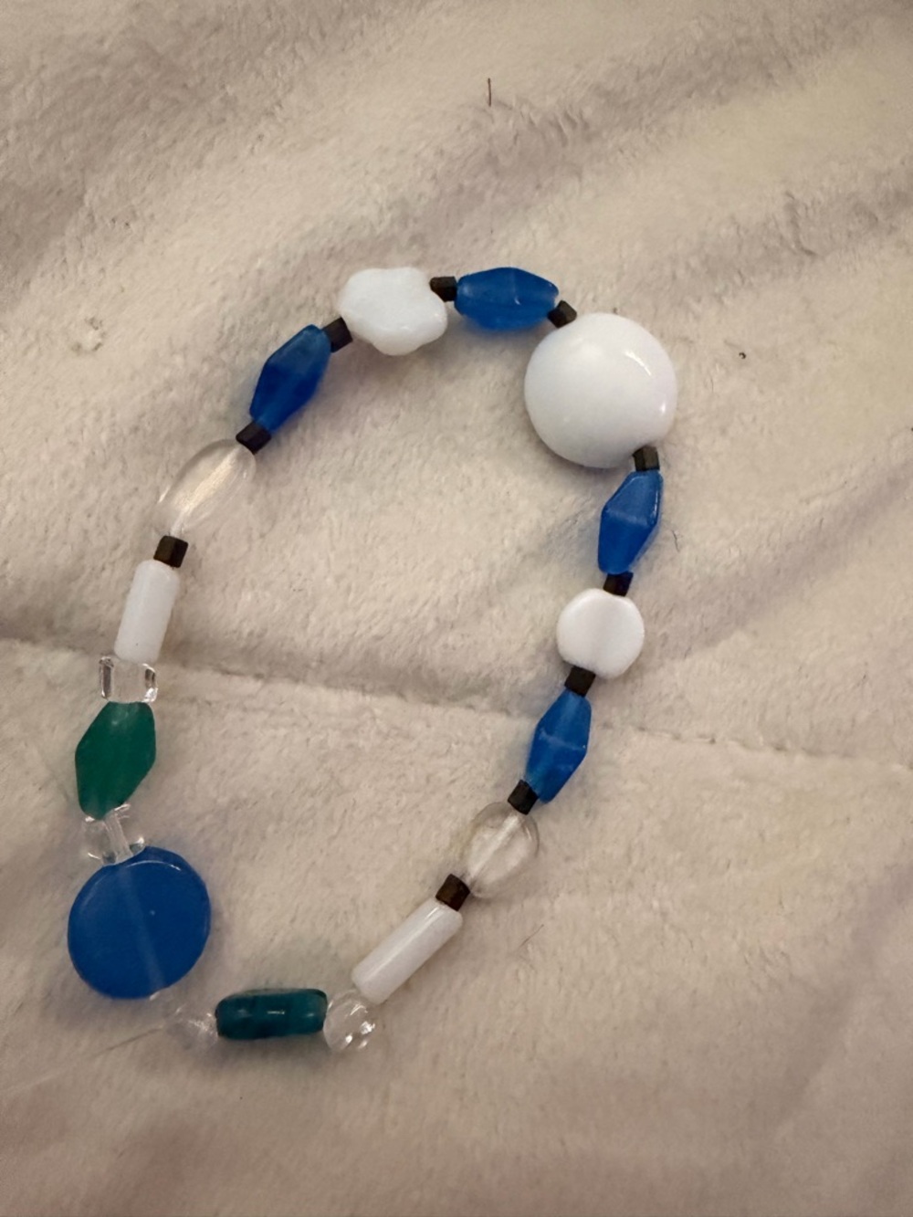Blue and White Beaded Women's Bracelet - Glass and Acrylic Beads